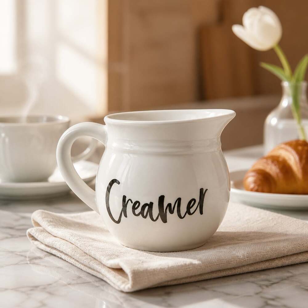 Dolly White Ceramic Creamer Pitcher with Butterfly Graphic